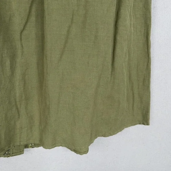 Maeve Skirt Womens 14 Green Embroidered Button A-Line Linen Blend Boho Fairy - Picture 10 of 15